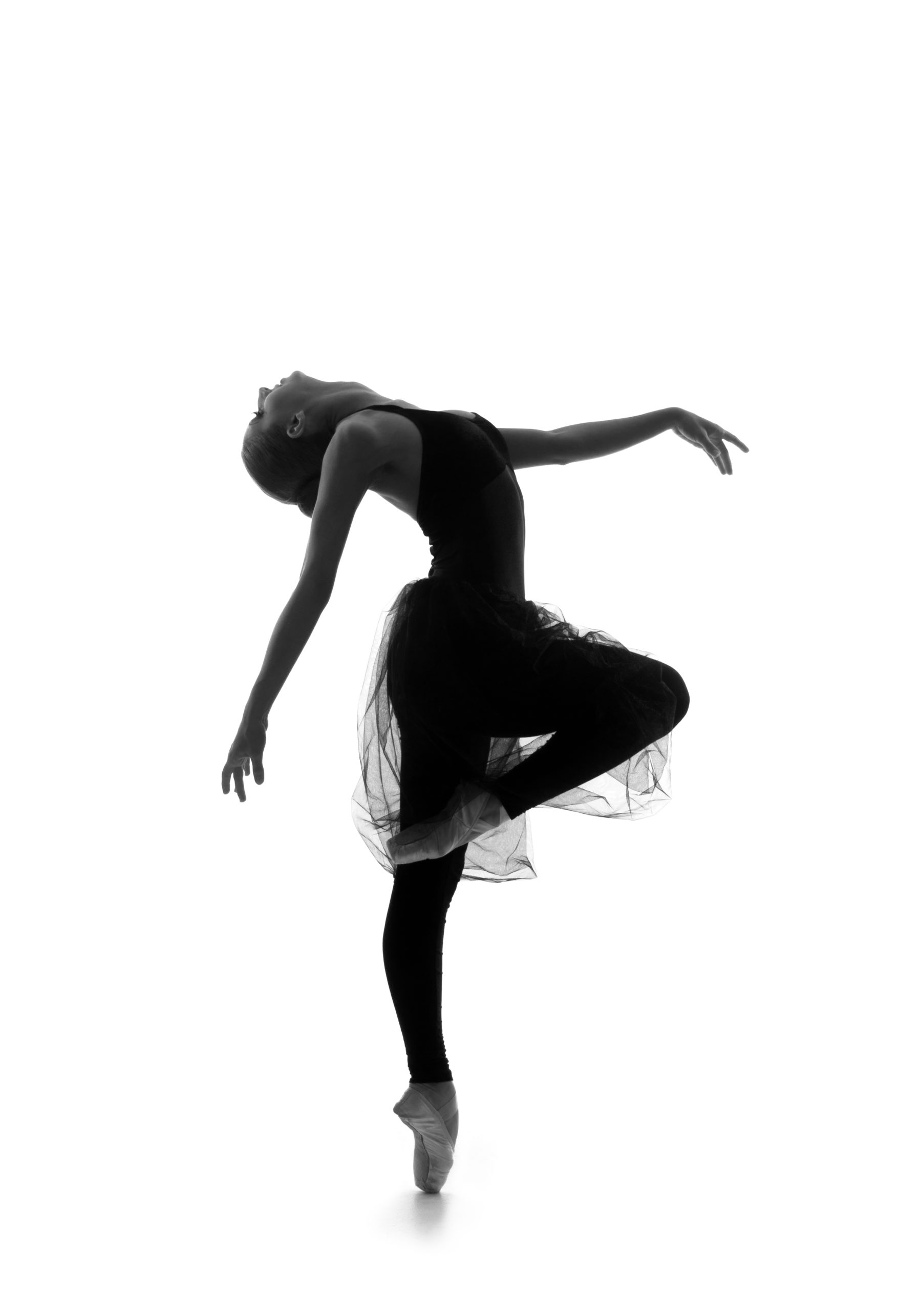 Black and white trace of young beautiful ballet dancer isolated over white background